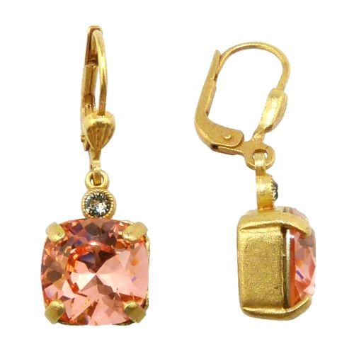 La Vie Parisienne Earrings Gold Swarovski Crystal Dangle Popesco 6581G Peach - ILoveThatGift