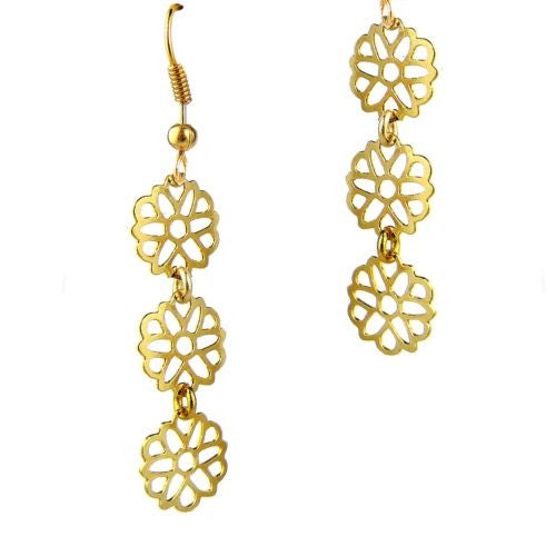 Triple Daisy Gold Plated Open Fretwork Earrings Orit Grader 824G - ILoveThatGift
