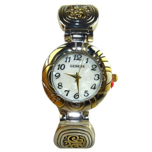 Brighton Bay Geneva Silver Gold 15150 Watch Bracelet Cable Swirled Cuff - ILoveThatGift