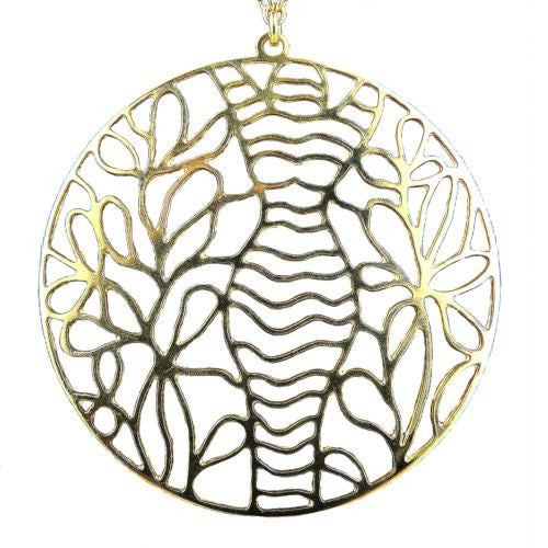 La Femme Woman's Gold Plated Silhouette Large Round Lace Pendant Necklace Grader - ILoveThatGift