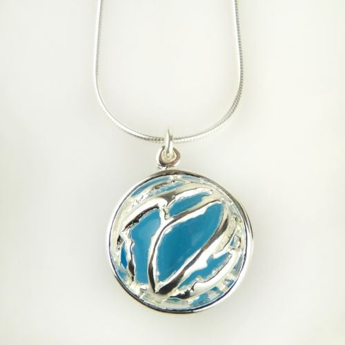 Betsy Frost Design Handmade Ster Silver 925 Large Coral Puff Pendant Blue Cat Ey - ILoveThatGift