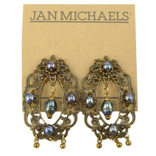 Jan Michaels Oval Wreath Earrings Amethyst Pearl Victorian - ILoveThatGift