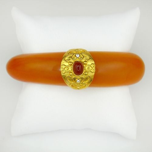 Kenneth Jay Lane Amber Resin Bangle Stone Centerpiece 7944 BATO Bracelet KJL - ILoveThatGift