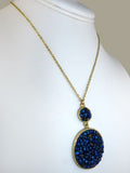 Double Disc Deep Blue Glass Bead Druzy Necklace by Funky Junque - ILoveThatGift