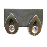 B.Tiff Drop Silver Stainless Steel Earrings Tension Set .10ct Solitaire Cut Roun - ILoveThatGift