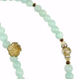 Pale Blue Gold toned Round Bead Necklace by RUSH Denis Charles Leaf Flower - ILoveThatGift