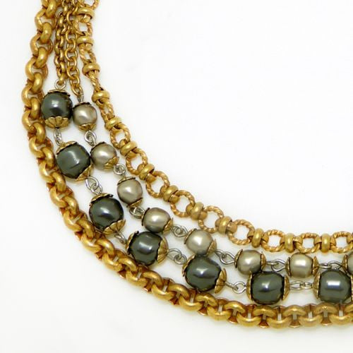 La Vie Parisienne Gold Pearl 4 Chain Necklace 844G Popesco - ILoveThatGift