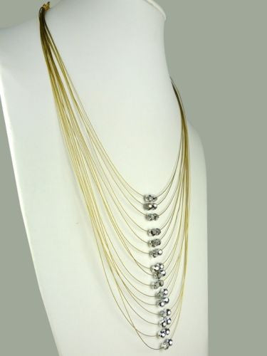 Seasonal Whispers Long Necklace Hematite Gold Swarovski Crystals 8261 - ILoveThatGift