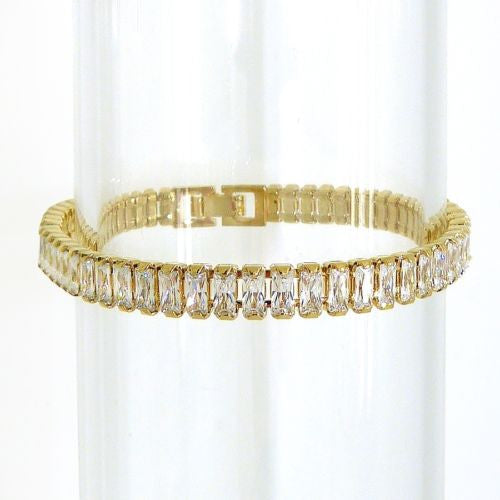 Rectangular Tennis Bracelet Gold made from Swarovski Crystal - ILoveThatGift