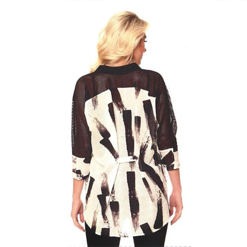 Lior Paris Black White Open Weave Outer Blouse Light Jacket Belted Back S L - ILoveThatGift