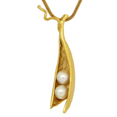 Peas in a Pod Gold Michael Michaud Necklace Two Pearl Peas - ILoveThatGift