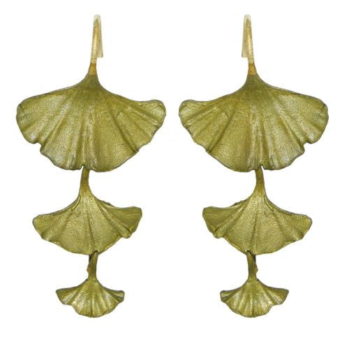 Ginkgo Leaf  Green Triple Drop Earrings by Michael Michaud Nature Silver Seasons - ILoveThatGift