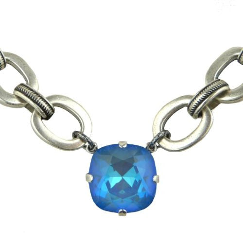 La Vie Parisienne Silver Ultra Blue Large Crystal Chain Necklace 1474G Popesco - ILoveThatGift