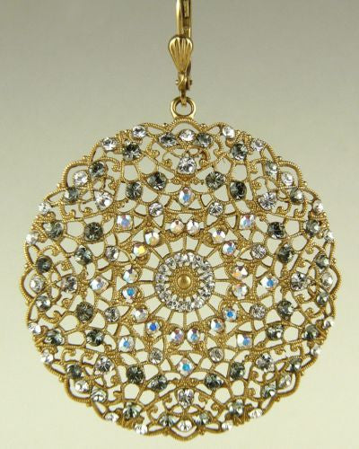 La Vie Parisienne Gold Large Filigree Earrings Popesco Black Diamond Clear 9702BG - ILoveThatGift