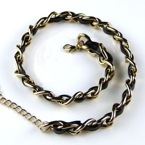 Rush Gold Chain Link and Leather Double Wrap Bracelet - ILoveThatGift
