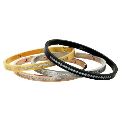 B.Tiff Pavé CZ Crystal Stainless Steel Half Eternity Bangle Bracelet Silver Gold - ILoveThatGift