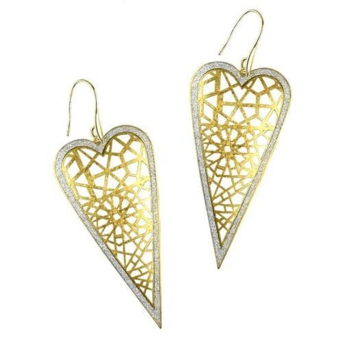 Gold tone Silver Sparkle Heart Earrings RUSH Denis Charles Open Weave - ILoveThatGift