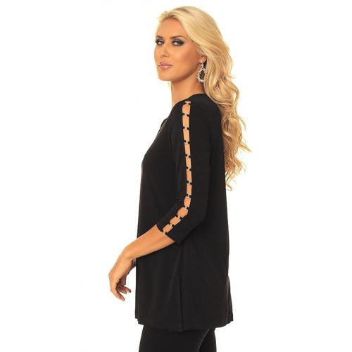 Alisha D Black Open Link Peek A Boo Stretch Top S M L XL Polyester - ILoveThatGift