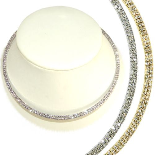 2 Row Choker Collar Necklace Silver Gold made from Swarovski Crystal Encrusted - ILoveThatGift