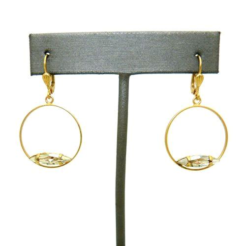 La Vie Parisienne Gold Round Hoop with Marquise Clear Crystal Earrings 9406G - ILoveThatGift