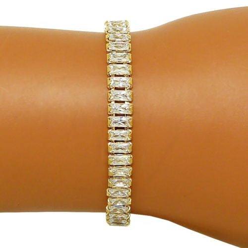 Rectangular Tennis Bracelet Gold made from Swarovski Crystal - ILoveThatGift