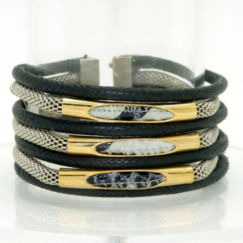 Black Rope Silver Plated Chain Gold Tube Bracelet Hagar Satat Handmade - ILoveThatGift