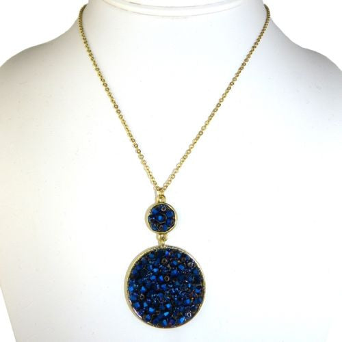 Double Disc Deep Blue Glass Bead Druzy Necklace by Funky Junque - ILoveThatGift