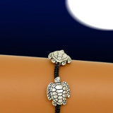 Large Turtle Raised Bracelet by Marah Silver Alloy Black Cotton - ILoveThatGift