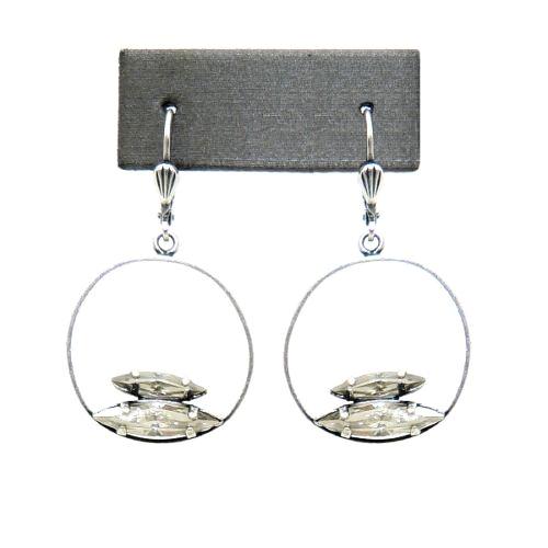 La Vie Parisienne Silver Round Hoop with Double Marquise Clear Crystal Earrings - ILoveThatGift