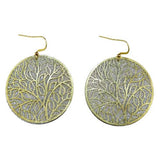 Gold tone Silver Sparkle Round Disc Earrings RUSH Denis Charles Abstract Tree Pa - ILoveThatGift