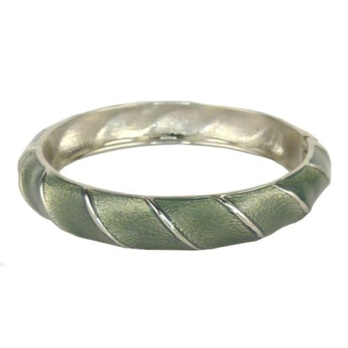 Gray Textured Enamel Silver Toned Bangle Bracelet Ribbed - ILoveThatGift