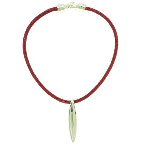 Simon Sebbag Sculptured Sterling Silver Pendant Textured Poppy Leather Necklace - ILoveThatGift