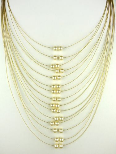 Seasonal Whispers Long Multi-Strand Necklace Gold White Pearls 8264 - ILoveThatGift
