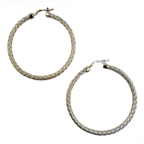 Charles Garnier Perugia 35 mm S Silver Woven Hoop Earrings Rhodium Finish Paolo - ILoveThatGift
