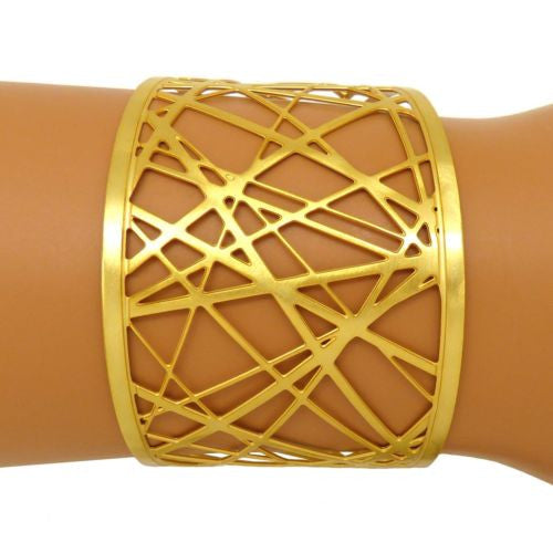 RAS Gold Plated Laser Cut Crossroad Geometric Cuff Bracelet 3554 - ILoveThatGift