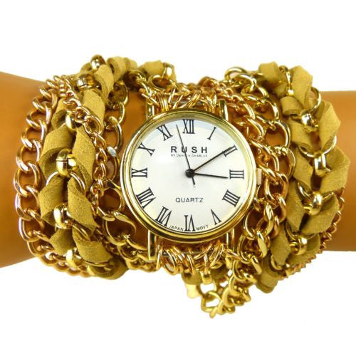 Wrap Watch Bracelet Cream Suede Gold Toned Chain by RUSH Denis Charles - ILoveThatGift