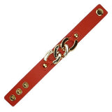 Red Leather Bracelet Gold toned Chain Link Accent Snap Closure - ILoveThatGift