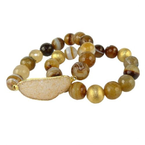 Agate and Druzy Stretch Bracelets by Mindy Gold Designs Earth Glossy MGD - ILoveThatGift