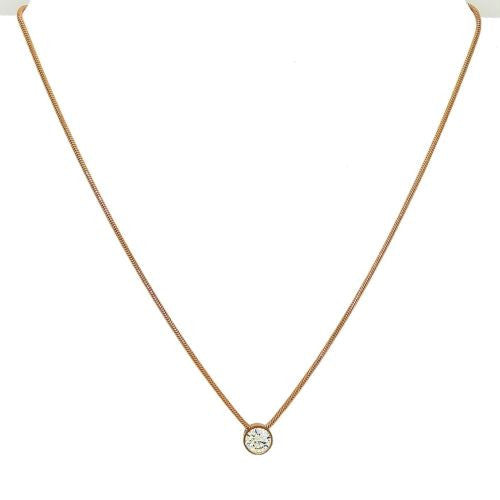 B.Tiff Swarovski 1 Carat Solitaire CZ Rose Gold Stainless Steel Pendant 18" Chai - ILoveThatGift