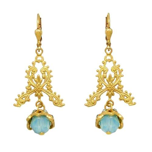 La Vie Parisienne Gold Filigree Crystal Earrings with Pacific Opal Drop 9306G - ILoveThatGift