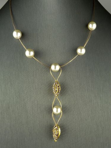 Seasonal Whispers Drop Necklace Rose Gold White Pearls Swarovski Crystals 8232 - ILoveThatGift