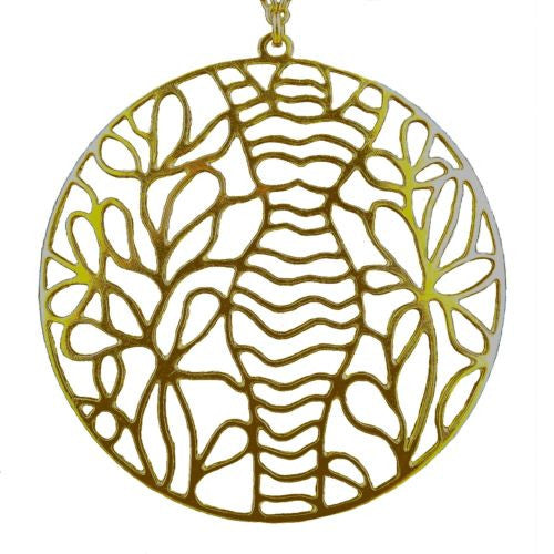 La Femme Woman's Gold Plated Silhouette Large Round Lace Pendant Necklace Grader - ILoveThatGift