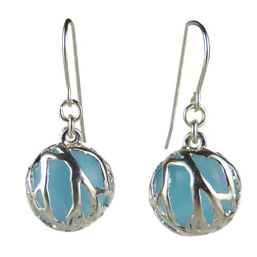 Betsy Frost Design Handmade Sterling Silver 925 Coral Puff Earrings Blue Cat Eye - ILoveThatGift