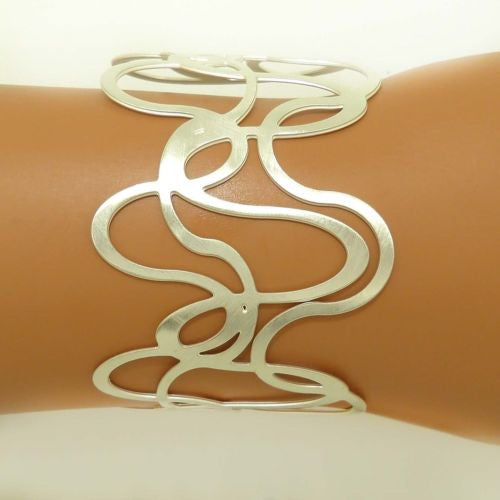 RAS Silver Plated Laser Cut Wavy Waves Cuff Bracelet 3506 - ILoveThatGift