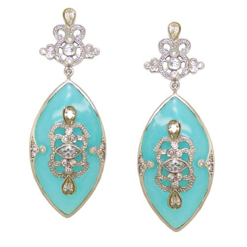 Cristina Sabatini Royal Sterling Silver Plated Earrings Aqua Blue Clear Crystal - ILoveThatGift