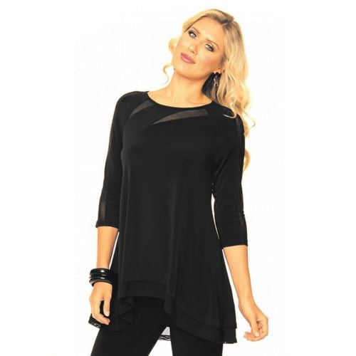 Alisha D Black Jersey Knit Scoop Neck Sheer Cut Out Top Asymmetrical Small or MediumM - ILoveThatGift