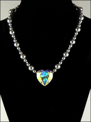 Kristine Palm Beach Swarovski Crystal AB Heart Necklace Silver - ILoveThatGift