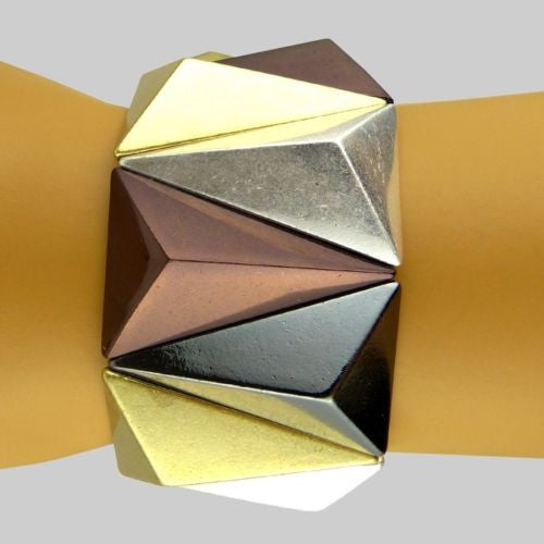 Pyramid Stretch Bracelet Gold Silver Black Brown by Funky Junque - ILoveThatGift