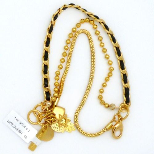 Three Chain 24K Gold Plated and Black Leather Charm Bracelet Hagar Satat Handmad - ILoveThatGift