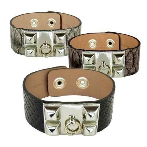 CDC Collier De Chien Silver Pyramid Leather Cuff by RUSH Denis Charles Black Gra - ILoveThatGift